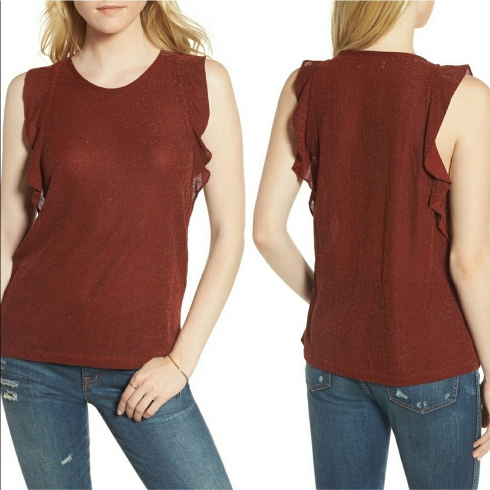 Madewell Orange Metallic Sparkly Tank Top with Flutter Sleeve - size L